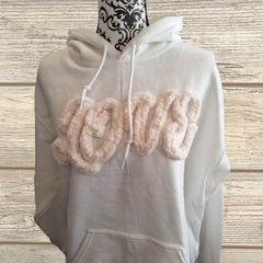 Love Embroidered Hoodie – Cozy Chenille Pullover for Valentine’s Day