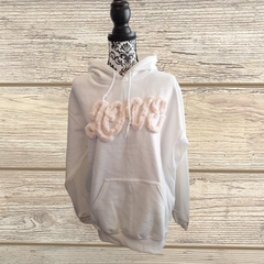 Love Embroidered Hoodie – Cozy Chenille Pullover for Valentine’s Day