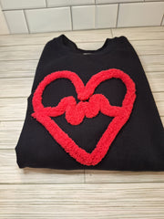 Heart & Heartbeat Chenille Embroidered Sweatshirt – Cozy Valentine’s Day Pullover