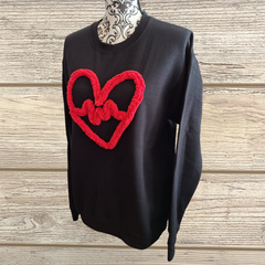 Heart & Heartbeat Chenille Embroidered Sweatshirt – Cozy Valentine’s Day Pullover