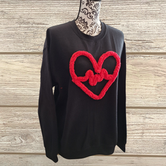 Heart & Heartbeat Chenille Embroidered Sweatshirt – Cozy Valentine’s Day Pullover