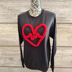 Heart & Heartbeat Chenille Embroidered Sweatshirt – Cozy Valentine’s Day Pullover