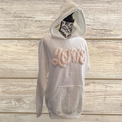 Love Embroidered Hoodie – Cozy Chenille Pullover for Valentine’s Day