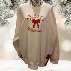 Merry Christmas Glitter Side Bow Sweatshirt - Made to order - 5-7 business days for fulfillment