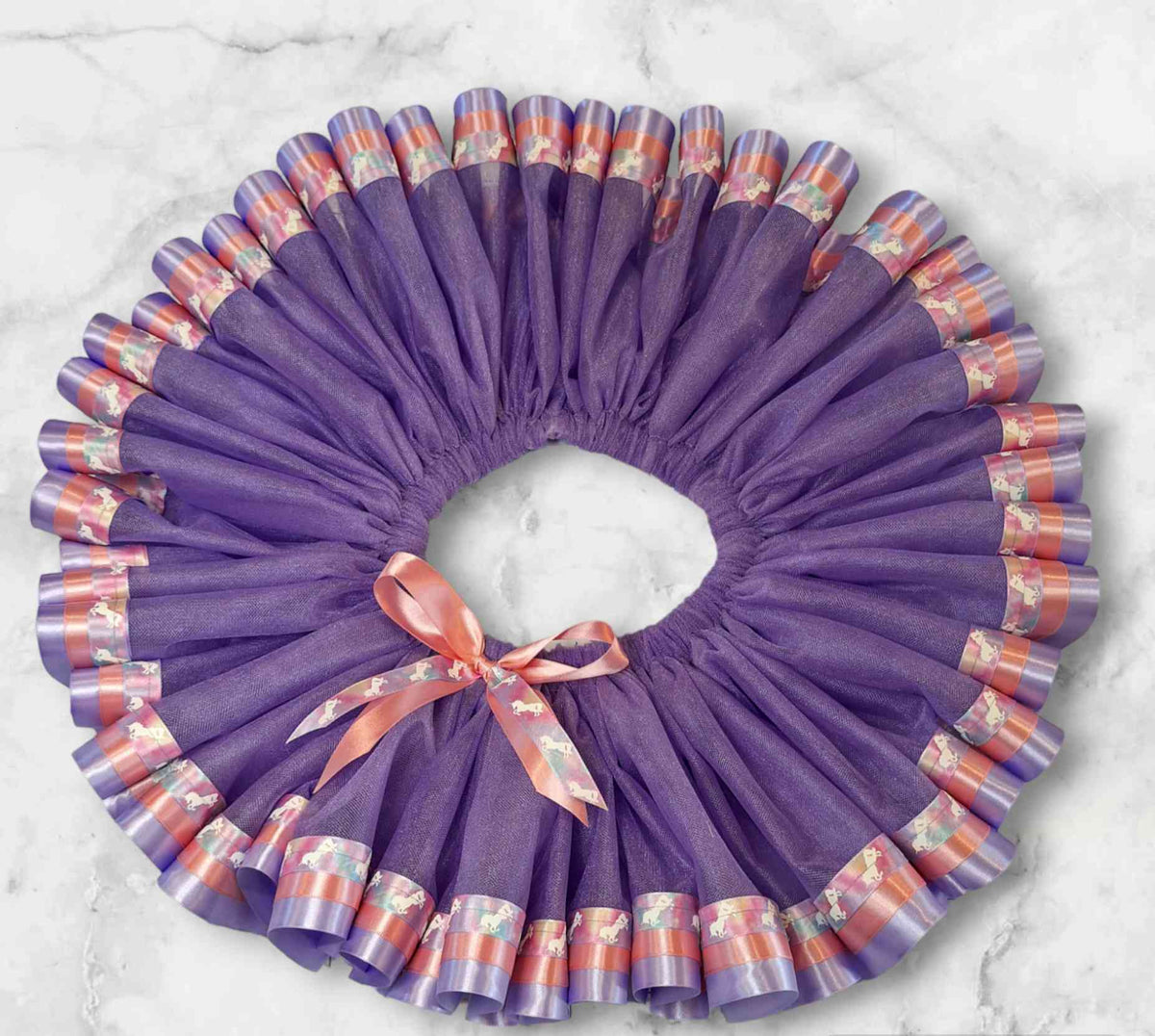 Unicorn Tutu Skirt made with three layers of ribbon